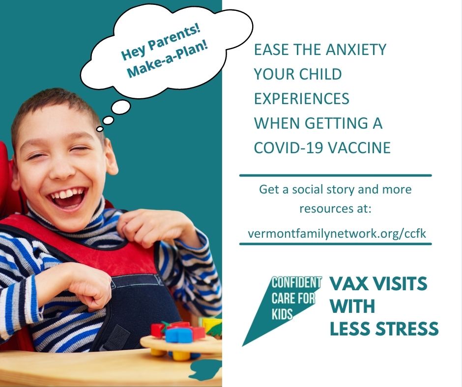 A thumbnail advertisement for Confident Care for kids of a boy in a wheelchair. There is a speech bubble above his head that says, "Hey parents! Make-a-plan!"