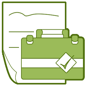 An illustration of a sheet-of-paper and brief case. This is the Executive Commitee icon.