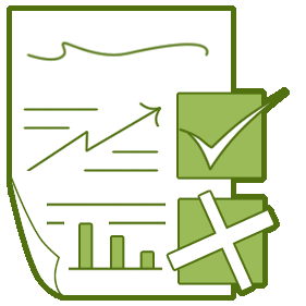 An illustration of a sheet-of-paper with graphs, and a check mark and x. This is the Program Commitee icon.
