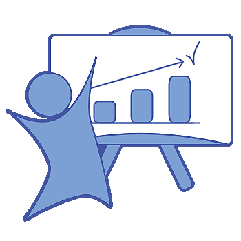An illustration of a person standing by a presentation with a graph that shows improvement.