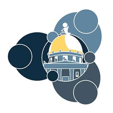 The logo for the Leadership Series is of three people holding hands with the Vermont State House in the middle.