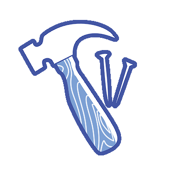 An illustration of a hammer with nails.